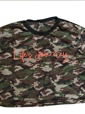 Camouflage Crop Top with 'Life's Journey' Script XL